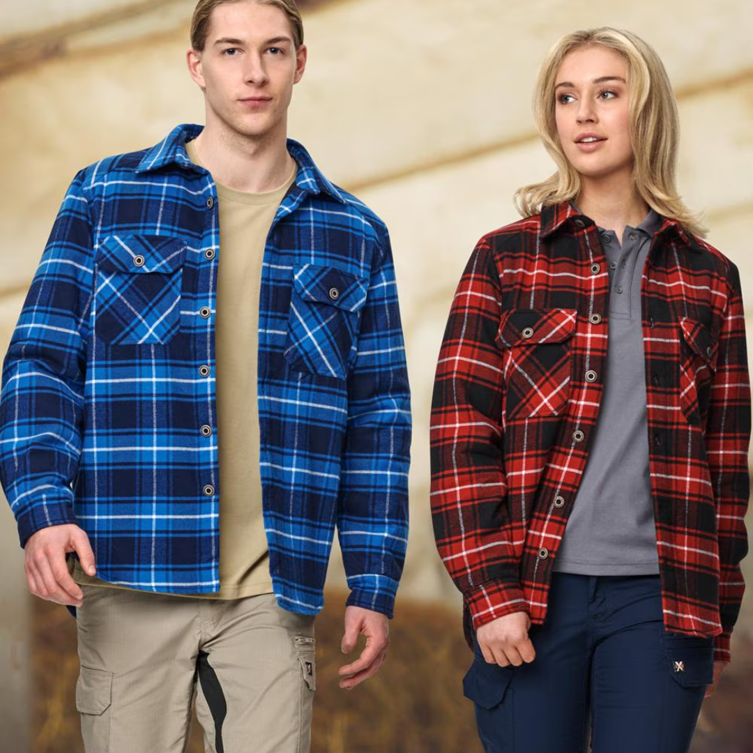 UNISEX QUILTED FLANNEL SHIRT-STYLE JACKET - BLUE/BLACK