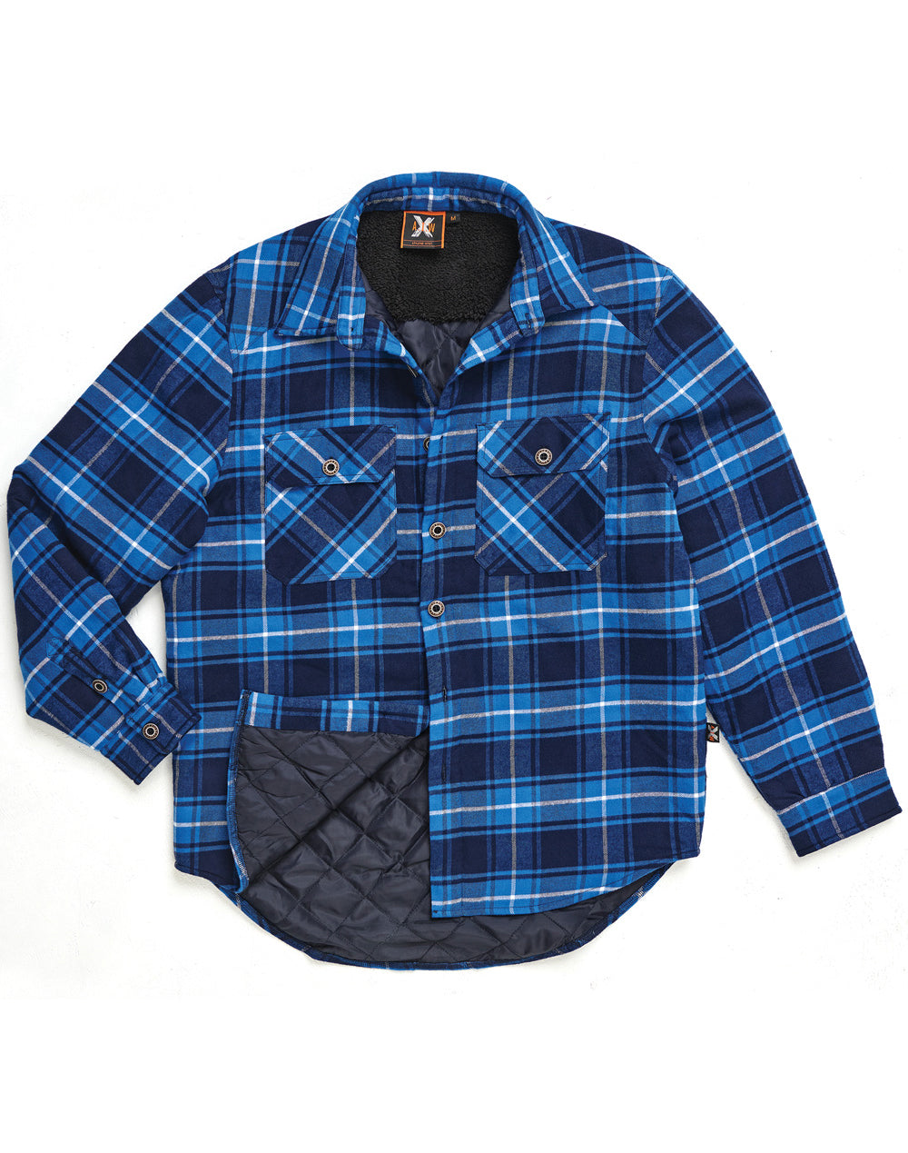 UNISEX QUILTED FLANNEL SHIRT-STYLE JACKET - BLUE/BLACK